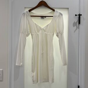 PP puffy shoulder ribbed dress with ties at front